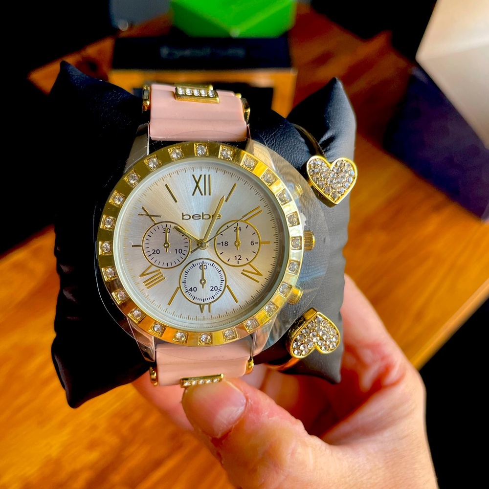 New in box Bebe Rose gold watch and bracelet.